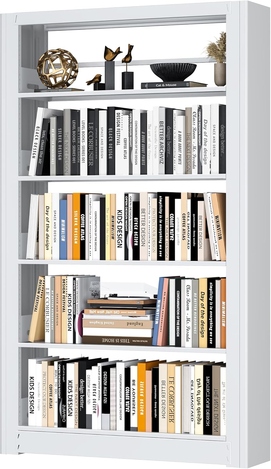 Metal Bookshelf,Adjustable 5-Tier Bookcase with High Weight Capacity,Bookshelves and Bookcases for Living Room,Office,Library,Black Book Shelf
