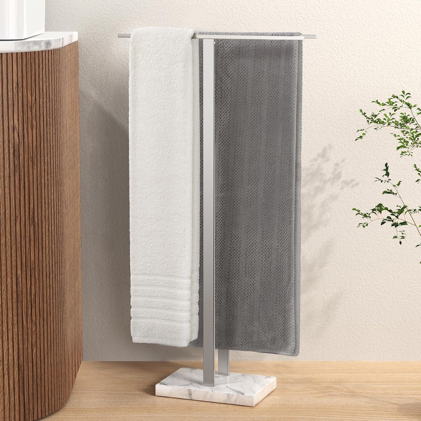 KES Standing Towel Racks for Bathroom 2-Tier, Floor Towel Rack Stand with Heavy Marble Base, Upgrade Steady Design, Pro-Grade 18/8 Stainless Steel Brushed Finish, BTH217-2