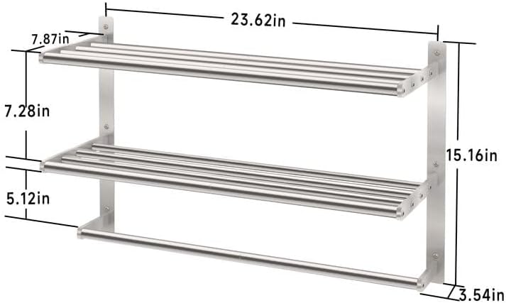 Hotel Towel Racks for Bathroom Wall Mounted, BETHOM 24 Inch Towel Shelf for Bathroom, 3-Tier Bathroom Towel Rack with Tower Bars, Brushed Nickel