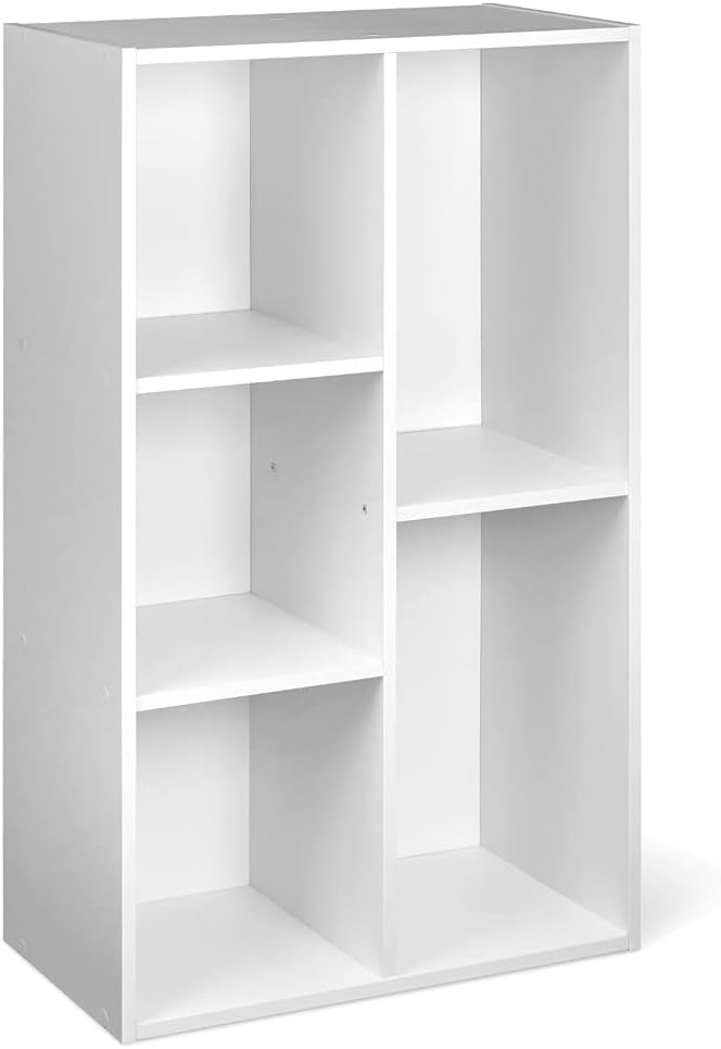 Amazon Basics 7 Cube Organizer Bookcase Shelf, Storage for Home and Office, 9.25"D x 19.49"W x 41.73"H, White