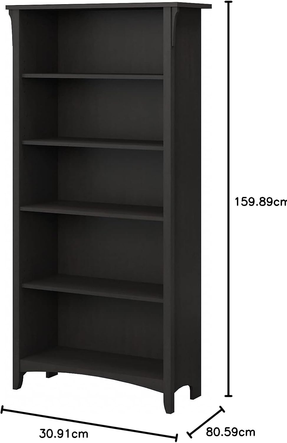 Bush Furniture Salinas 5 Shelf Bookcase In Vintage Black, Tall Bookshelf, Large Book Shelf For Living Room, Home Office, Or Entryway