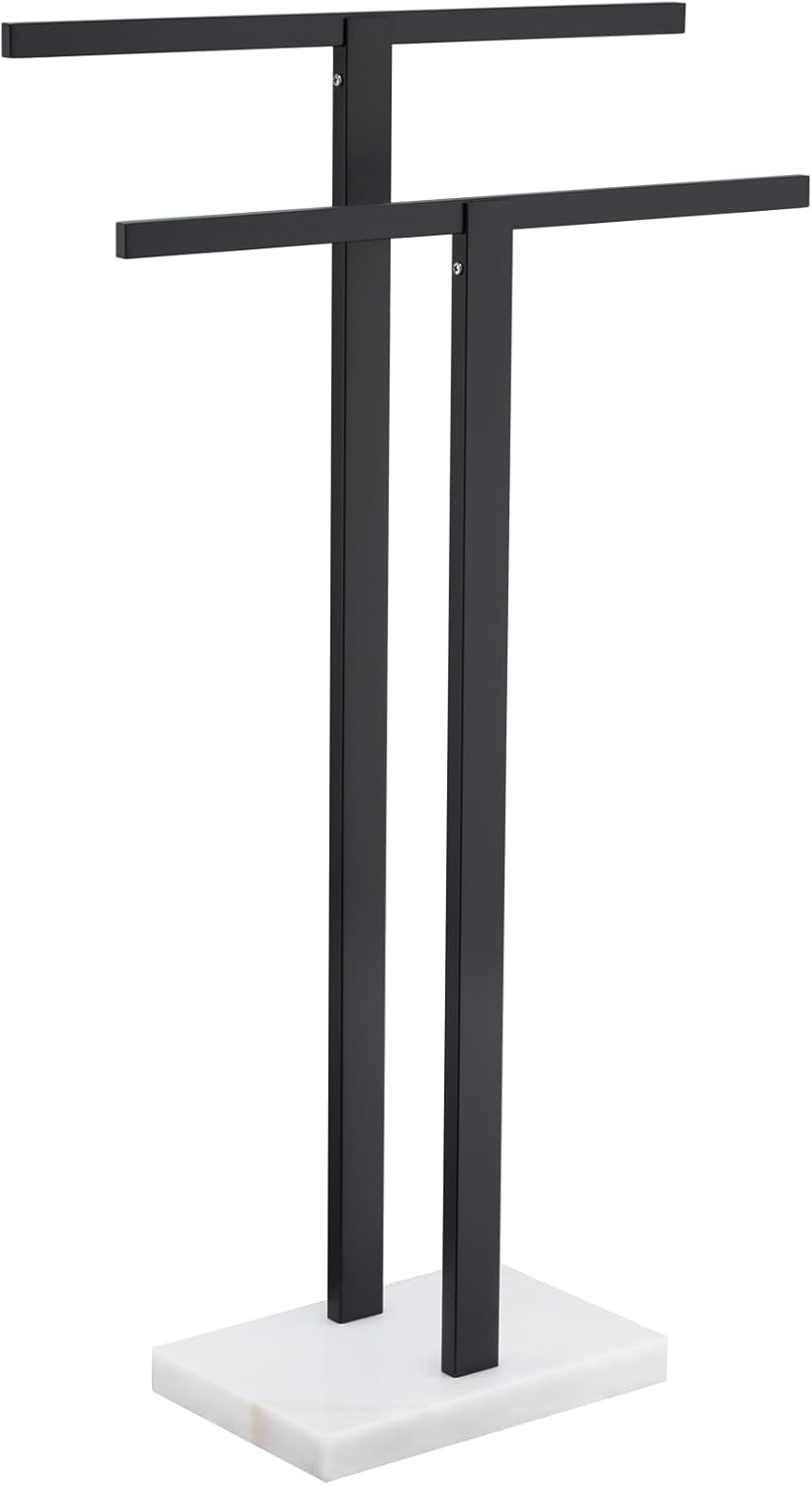 KOKOSIRI Bathroom Towel Rack 2-Tier Standing Towel Racks with Marble Base, Stainless Steel Freestanding Towel Bars, Thicken Steady Design, Brushed Nickel THS0001-BR