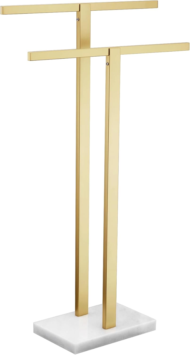 KOKOSIRI Bathroom Towel Rack 2-Tier Standing Towel Racks with Marble Base, Stainless Steel Freestanding Towel Bars, Thicken Steady Design, Brushed Nickel THS0001-BR