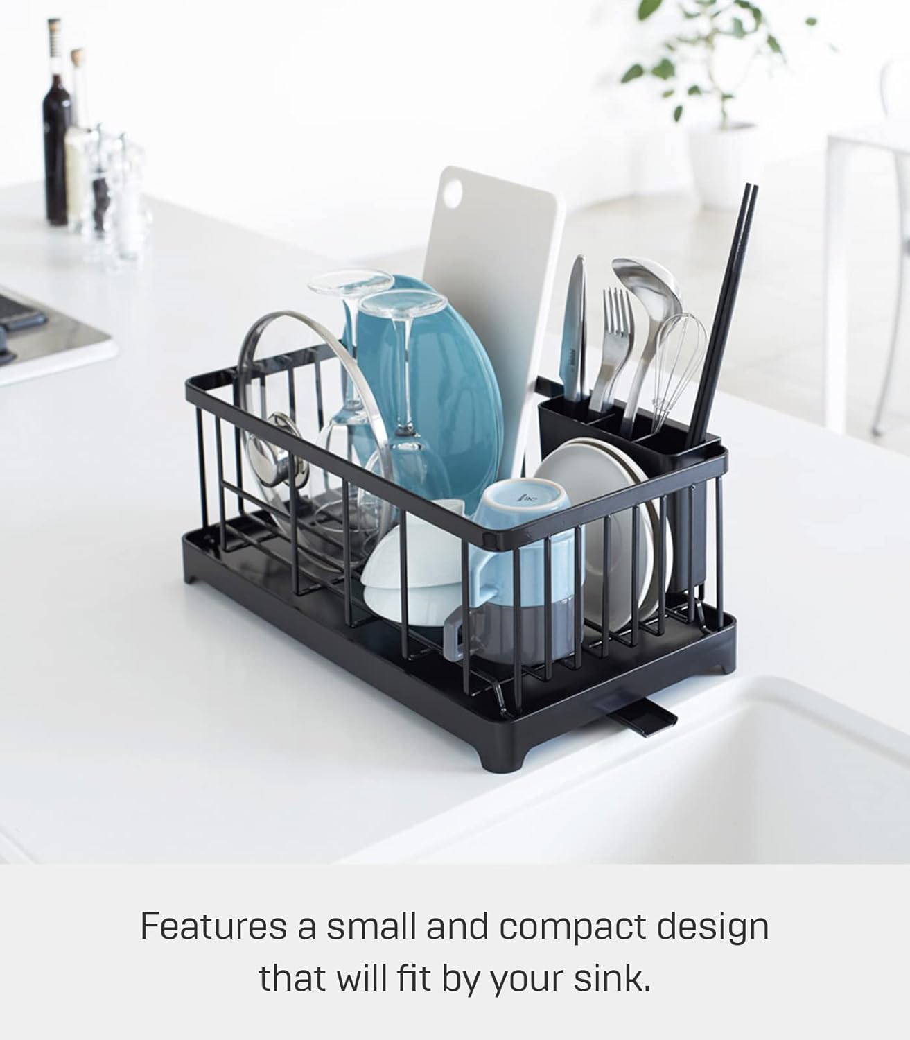 YAMAZAKI home 2876 Alloy Steel Wire Dish Drainer Rack, One Size, Black
