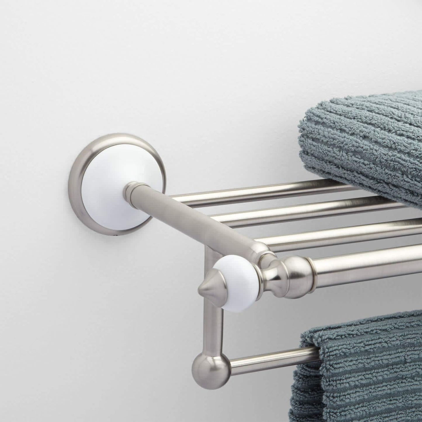 Signature Hardware 413146 Adelaide 21-3/8" Solid Brass and Porcelain Towel Rack - Chrome