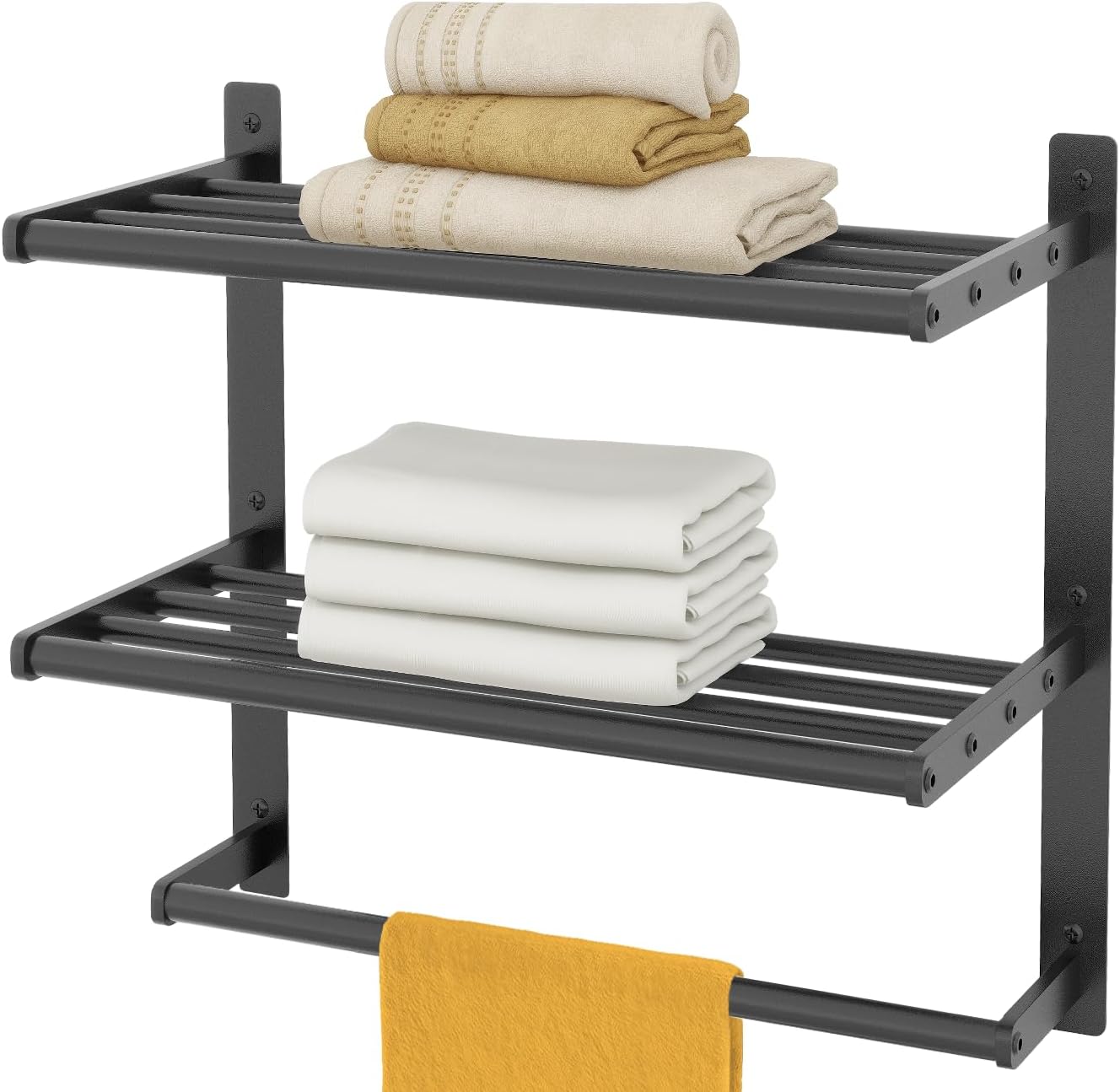 Hotel Towel Racks for Bathroom Wall Mounted, BETHOM 24 Inch Towel Shelf for Bathroom, 3-Tier Bathroom Towel Rack with Tower Bars, Brushed Nickel