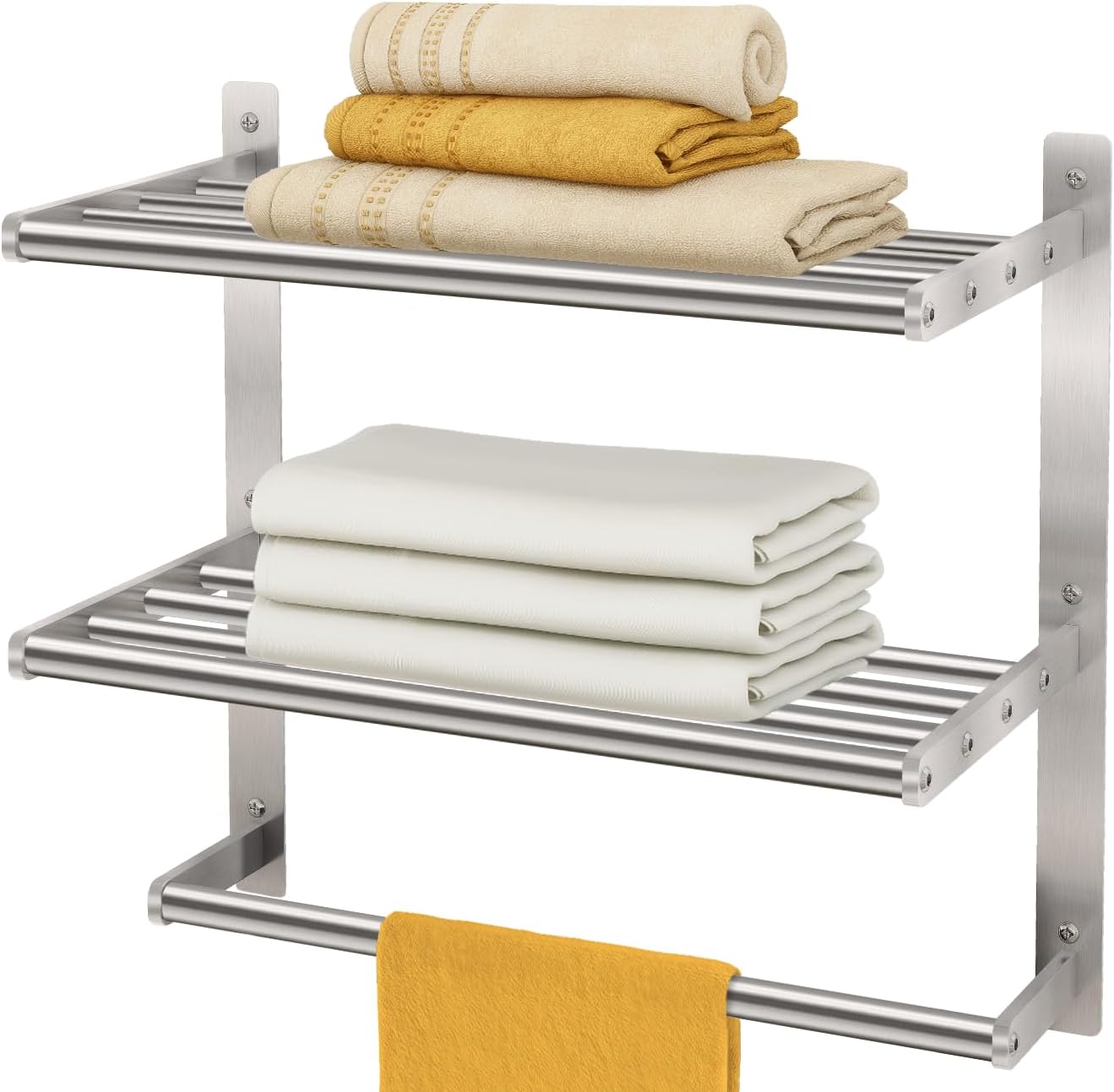 Hotel Towel Racks for Bathroom Wall Mounted, BETHOM 24 Inch Towel Shelf for Bathroom, 3-Tier Bathroom Towel Rack with Tower Bars, Brushed Nickel