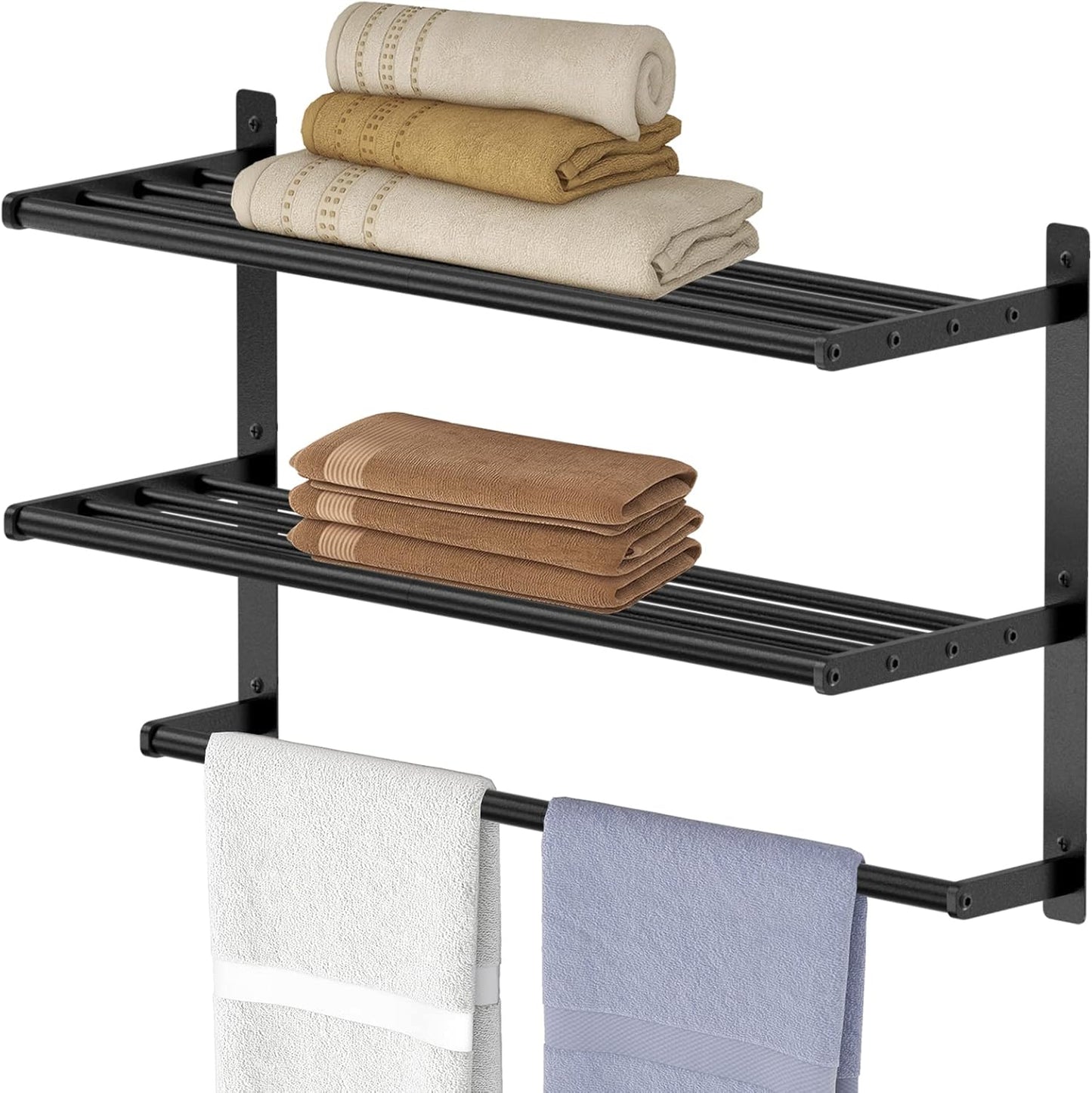 Hotel Towel Racks for Bathroom Wall Mounted, BETHOM 24 Inch Towel Shelf for Bathroom, 3-Tier Bathroom Towel Rack with Tower Bars, Brushed Nickel