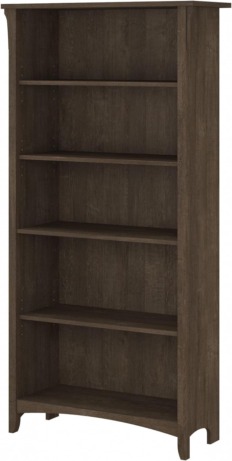 Bush Furniture Salinas 5 Shelf Bookcase In Vintage Black, Tall Bookshelf, Large Book Shelf For Living Room, Home Office, Or Entryway