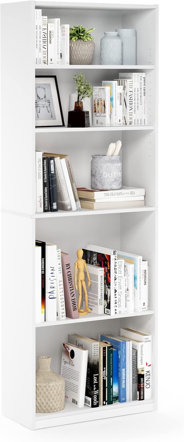 FURINNO JAYA Simply Home 5-Shelf Bookcase, 5-Tier, Black