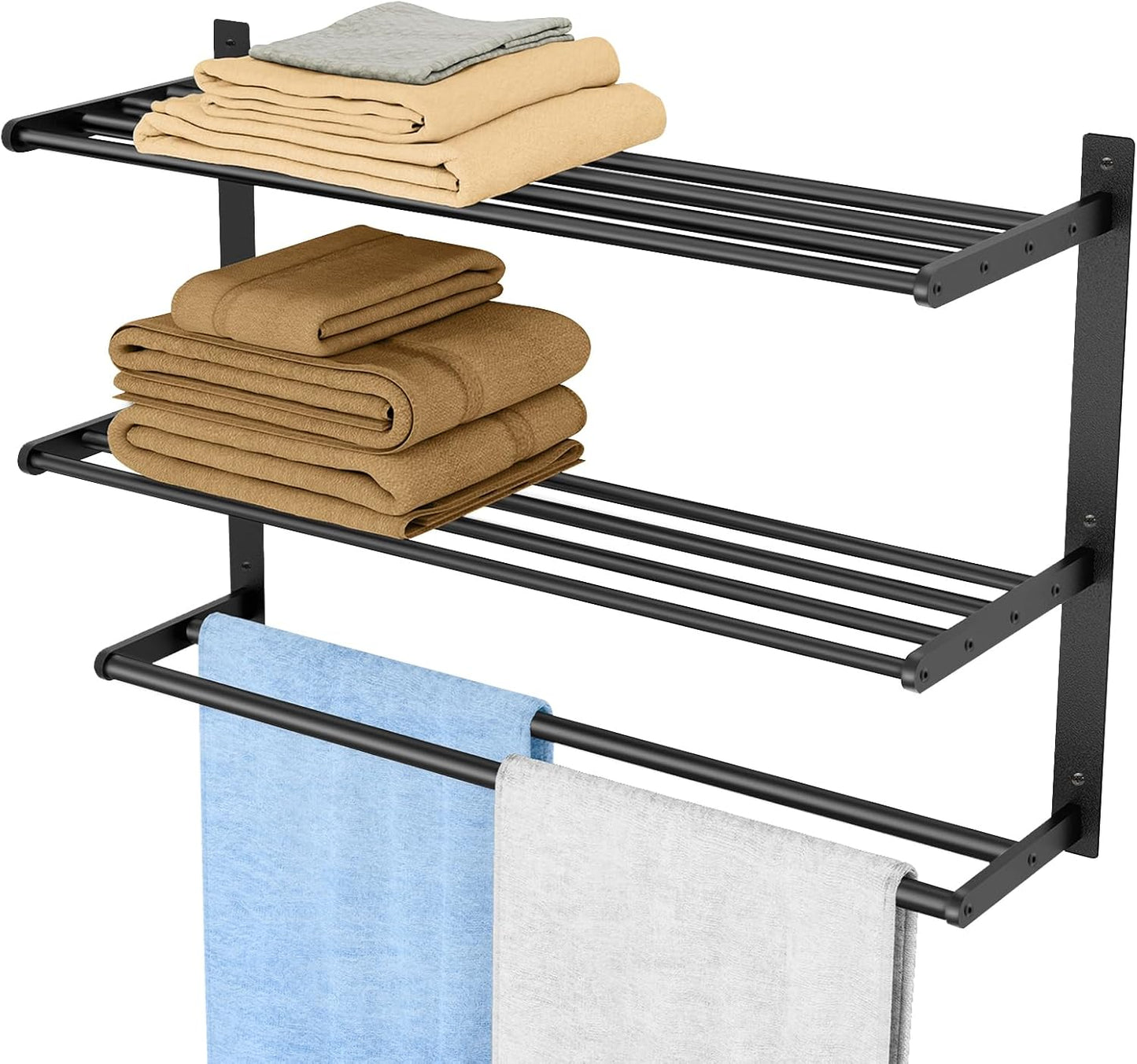Hotel Towel Racks for Bathroom Wall Mounted, BETHOM 24 Inch Towel Shelf for Bathroom, 3-Tier Bathroom Towel Rack with Tower Bars, Brushed Nickel