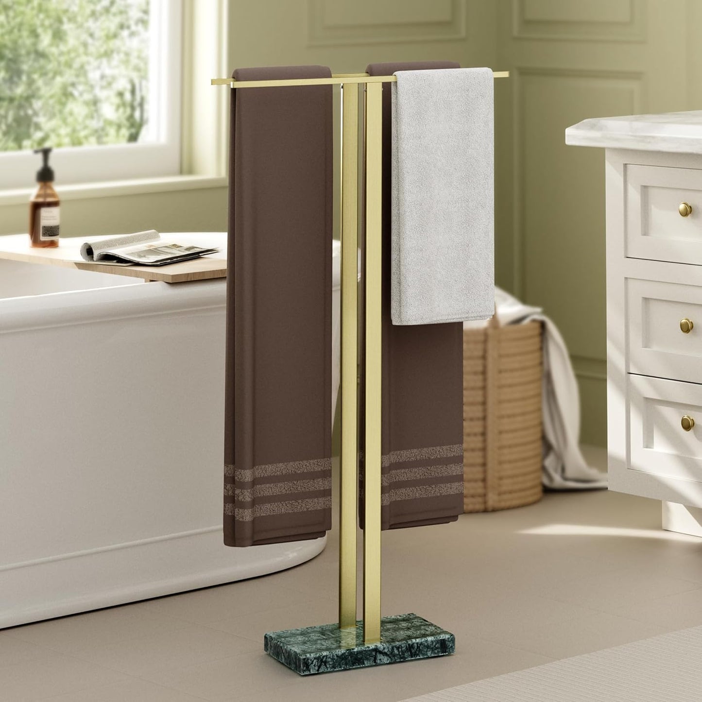 KES Standing Towel Racks for Bathroom 2-Tier, Floor Towel Rack Stand with Heavy Marble Base, Upgrade Steady Design, Pro-Grade 18/8 Stainless Steel Brushed Finish, BTH217-2