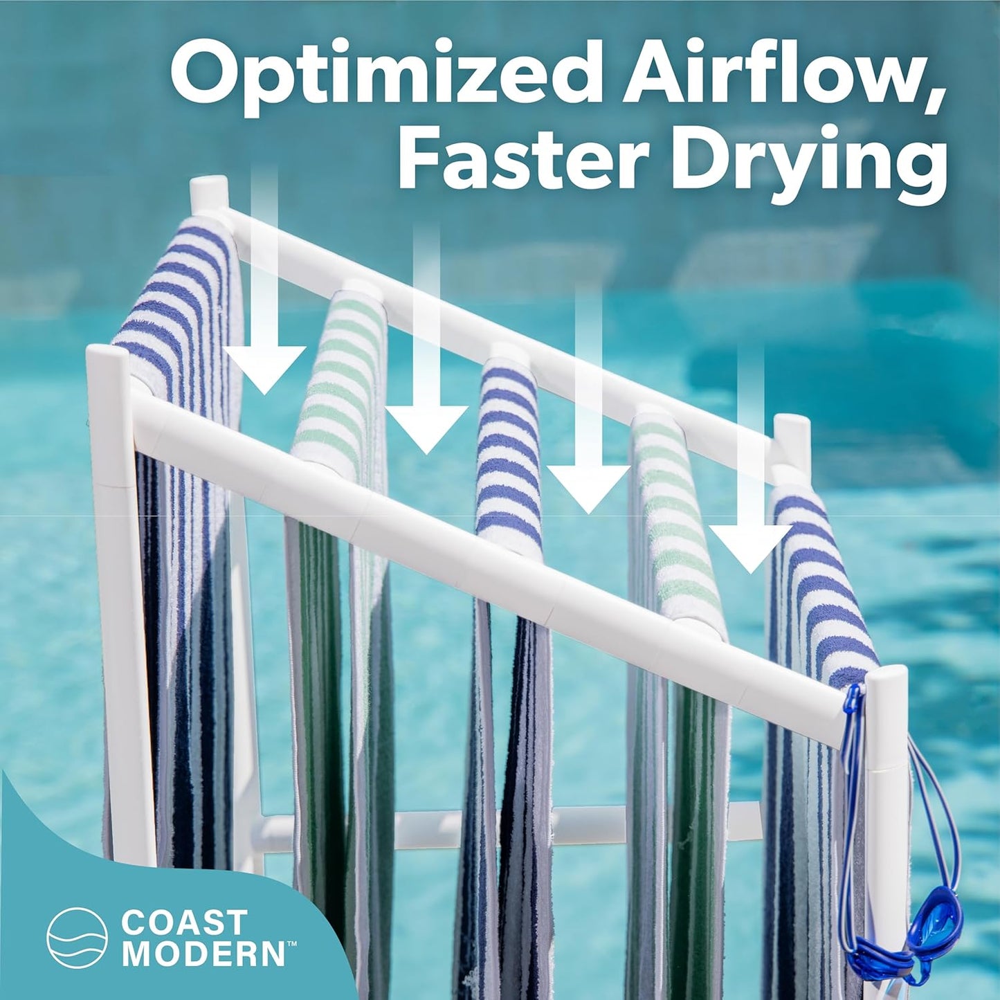 Coast Modern Pool Towel Rack – 5 Beach Towel PVC Drying Rack for Outdoor & Indoor Use