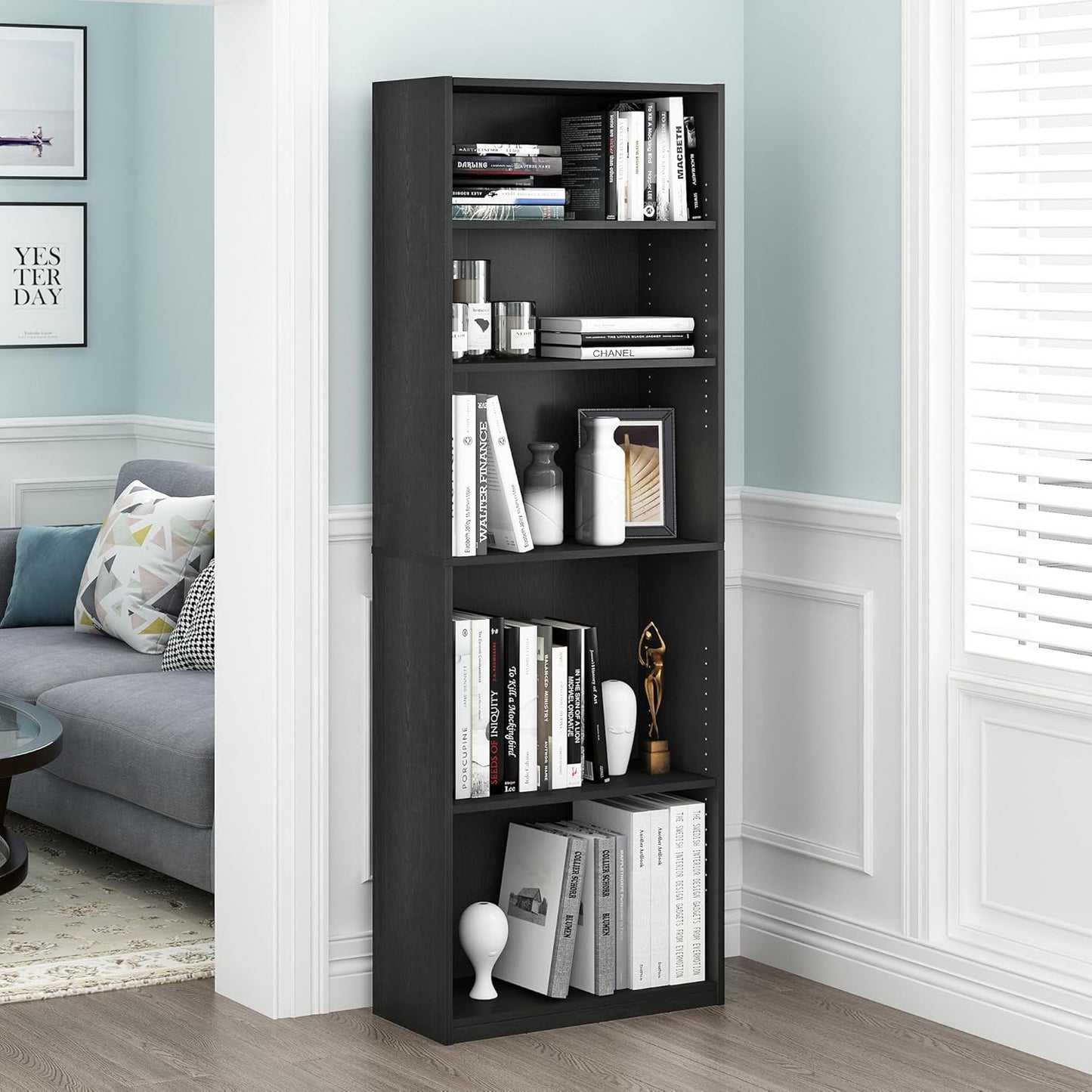 FURINNO JAYA Simply Home 5-Shelf Bookcase, 5-Tier, Black