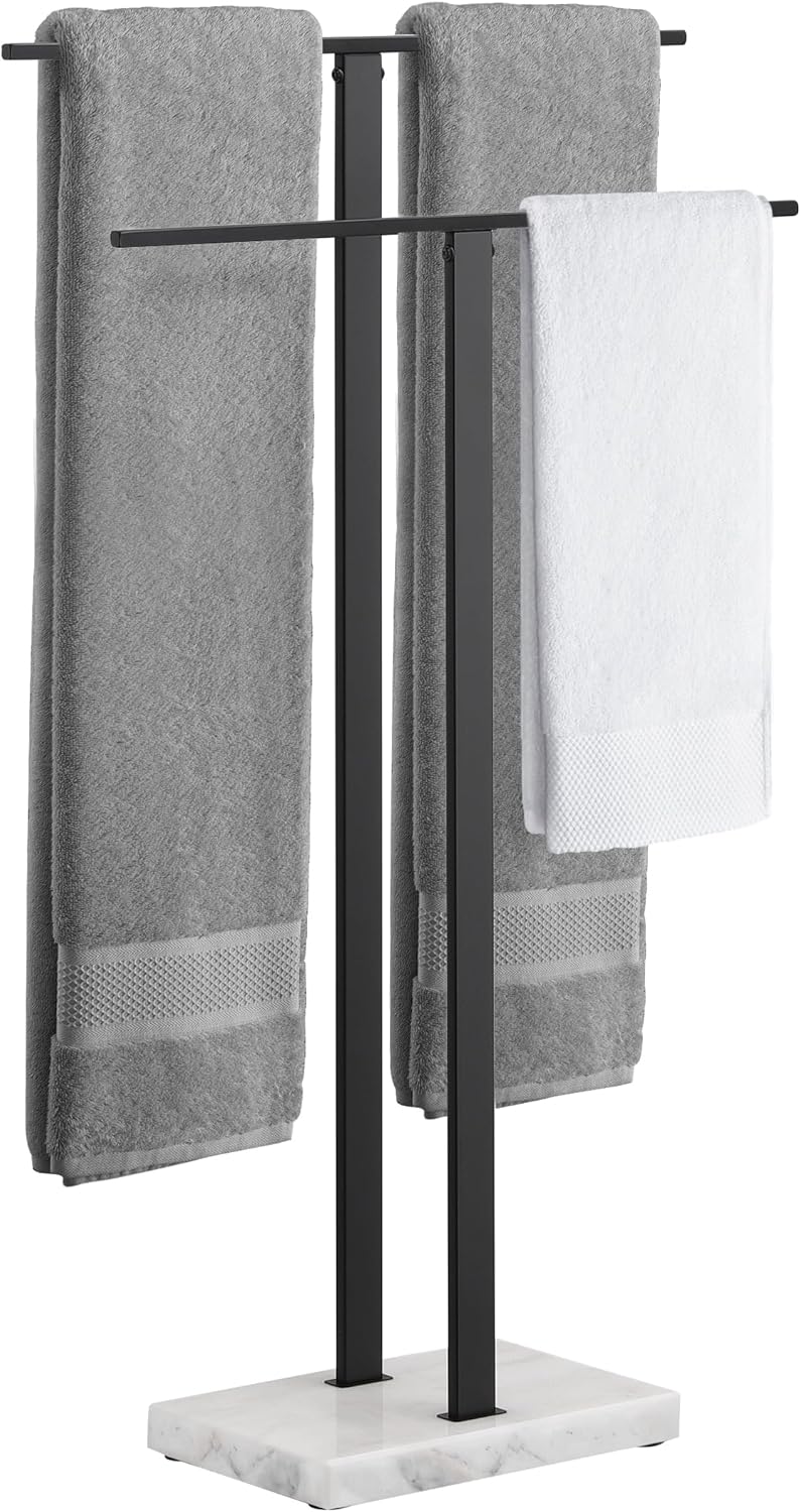 KES Standing Towel Racks for Bathroom 2-Tier, Floor Towel Rack Stand with Heavy Marble Base, Upgrade Steady Design, Pro-Grade 18/8 Stainless Steel Brushed Finish, BTH217-2
