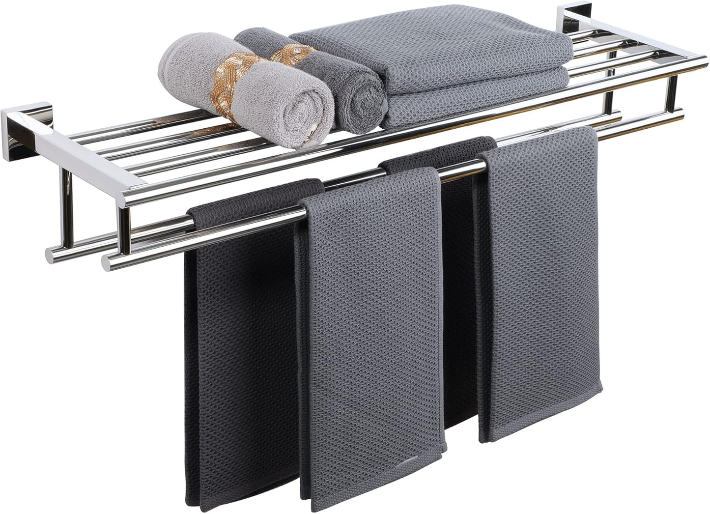 Alise Double Towel Rack for Bathroom,24 Inch Bathroom Tower Holder Towel Shelf with Double Towel Bars Wall Mount,SUS304 Stainless Steel Double Tower Bar for Bathroom Wall,Towel Hanger Matte Black