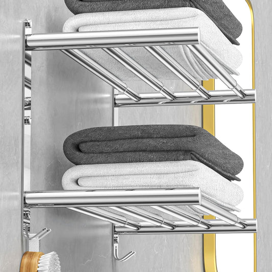 Adjustable Towel Bar for Bathroom Wall Mount17-30.7inch Adhesive Shower Towel Rack Stainless Steel Bath Towel Holders for Toilet Kitchen Double Towel Hanger (Double Towel Rack)