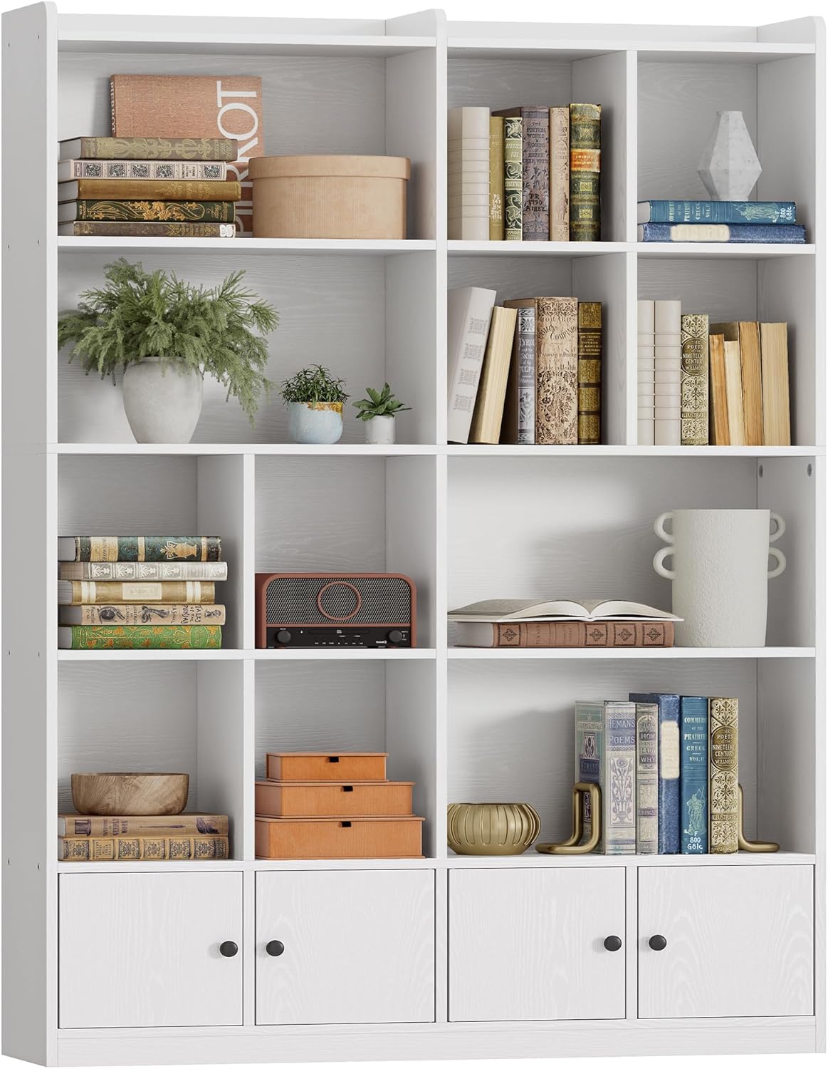 IRONCK Bookshelves and Bookcase, 6 Tiers Large Bookshelf with 4 Doors, Floor Standing Tall Display Storage Shelves for Home Office, Living Room, Bedroom, Black