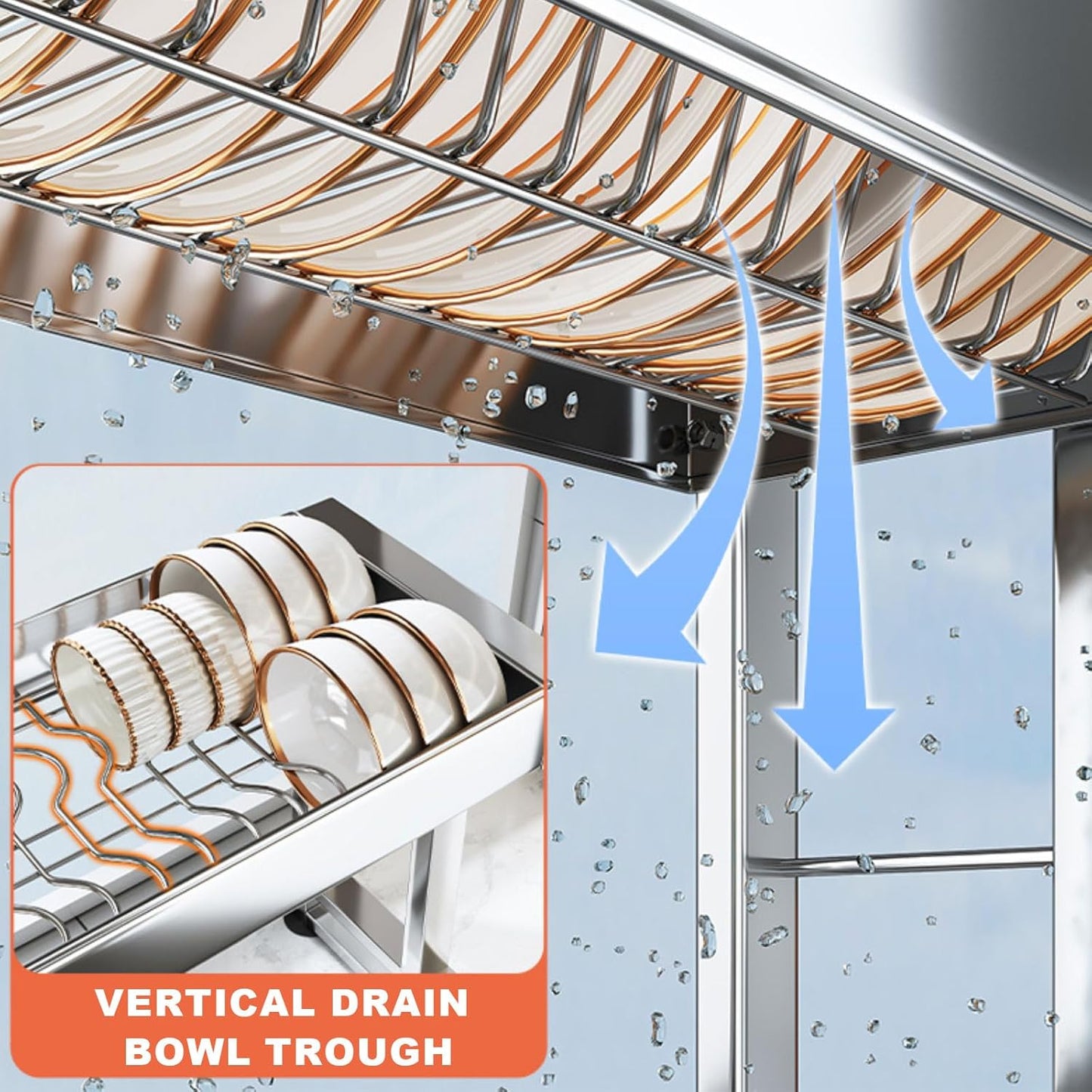 Over Sink Dish Drying Rack 3 Tier Dish Drying Rack Full 304 Stainless Steel Large Storage Kitchen Dish Rack Expandable Drainer Shelf Rack for Kitchen Counter Above Sink Organizer（23"-39"