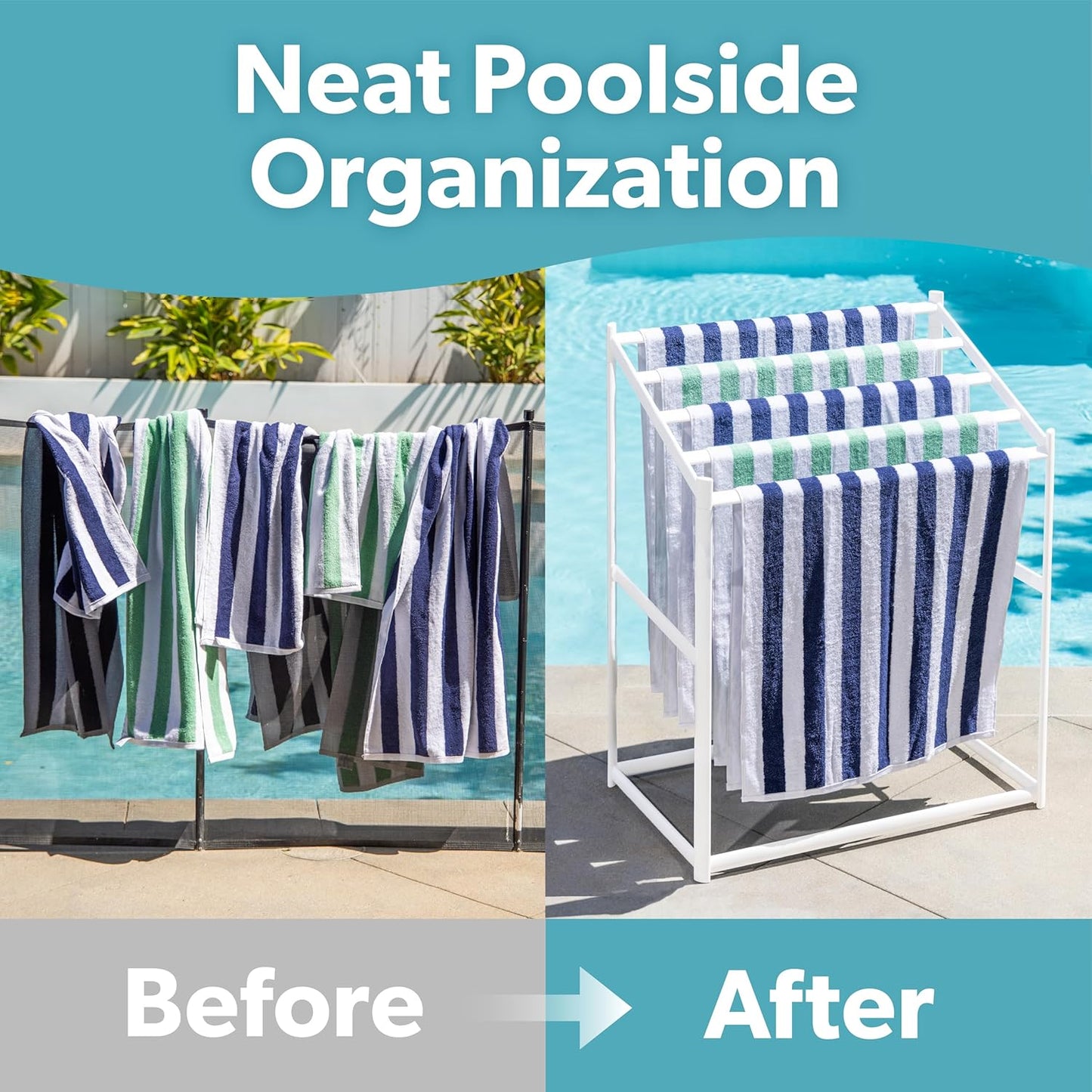 Coast Modern Pool Towel Rack – 5 Beach Towel PVC Drying Rack for Outdoor & Indoor Use