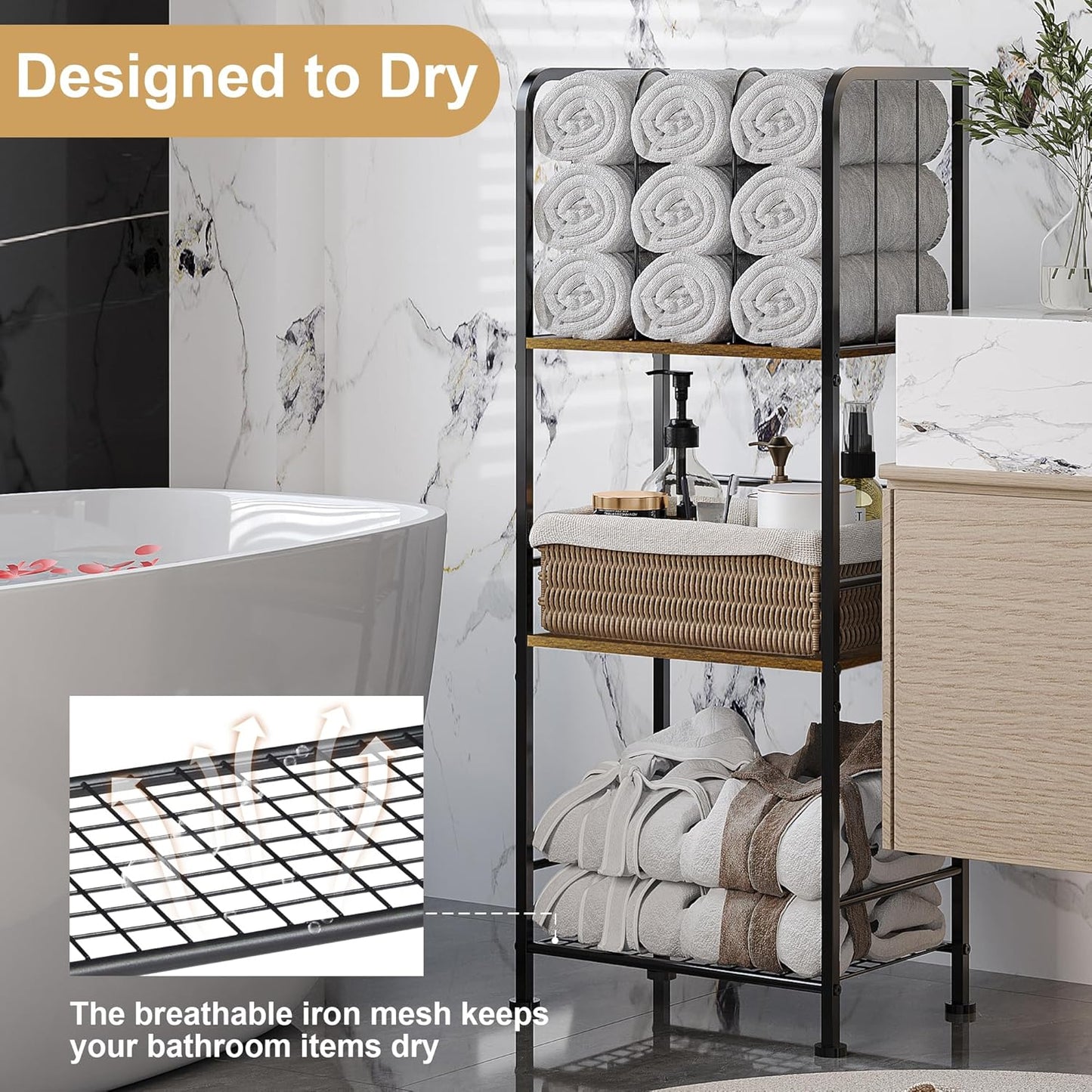Towel Rack Free Standing 3-Tier M-Shaped Detachable Dividers, Durable Metal Towel Holder for Bathroom, Pool Towel Rack, Space-Saving Towel Storage Organizer, Modern Bath Towel Shelf Patent Pending